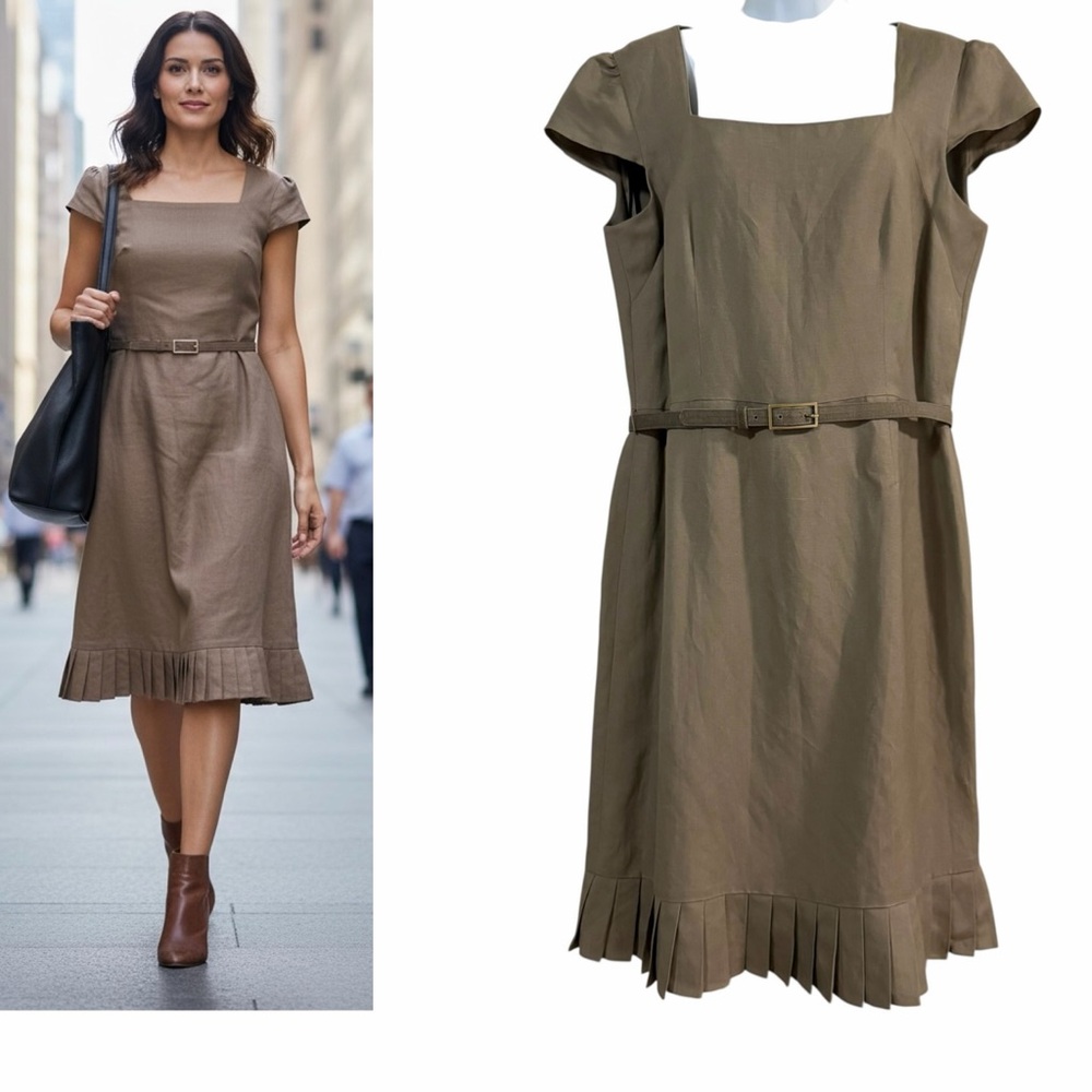 Alex Marie Tan Sheath Short Cap Sleeves Dress Size 12 Officecore Career Midi